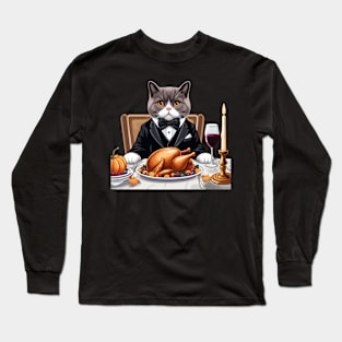 British Shorthair Cat Thanksgiving Long Sleeve T-Shirt